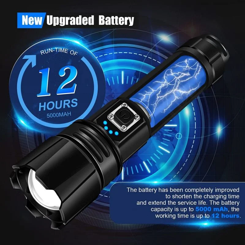 Long-Range High-Power Xhp70 90 Tactical LED Flashlight